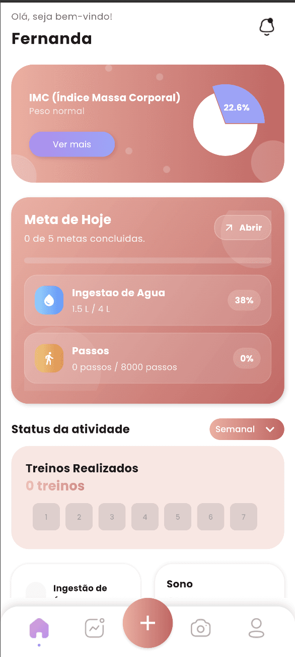 Tela inicial do aplicativo VitFit